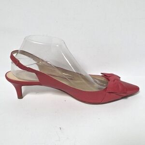 Elegant Coral Red Leather Slingback Heels with Bow from Talbots women's size 9.5